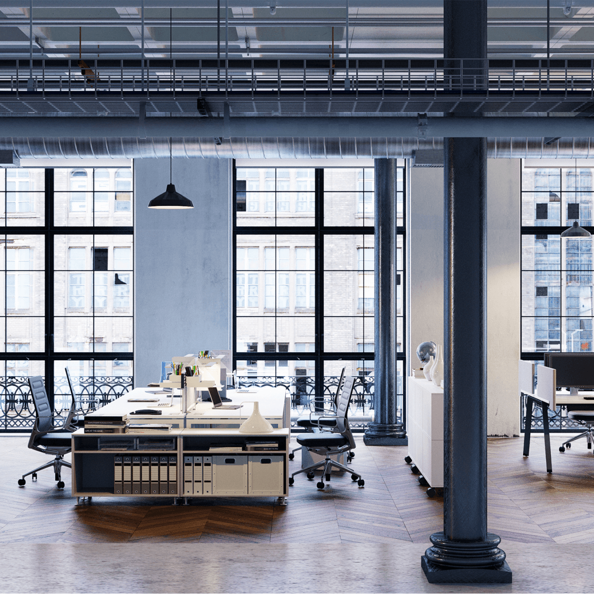 Office and design studio scene in New York loft